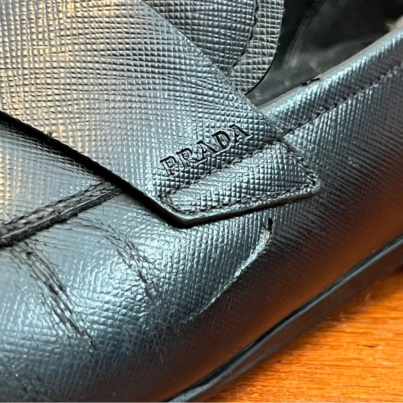 PRADA Black Saffiano Leather Loafers with Rubber Soles Size 9 (US10) - Picture 12 of 16